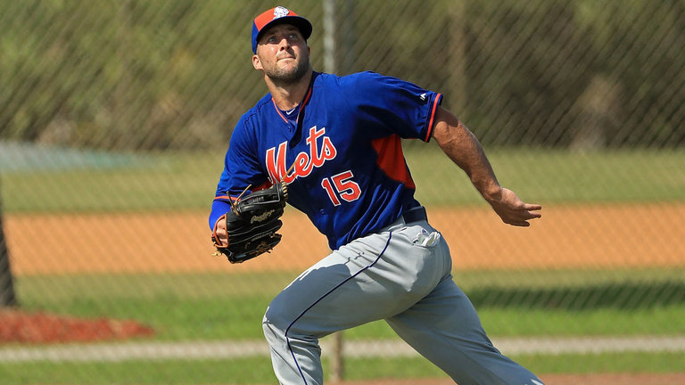 Tebow took part in batting practice and fielding drills on Monday