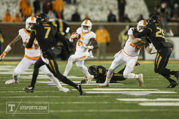 COLUMBIA MO- NOVEMBER 21 2015- running back Alvin Kamara #6 of the Tennessee Volunteers during the game between the Missouri Tigers and the Tennessee Volunteers at Memorial Stadium at Faurot Field in Columbia MO