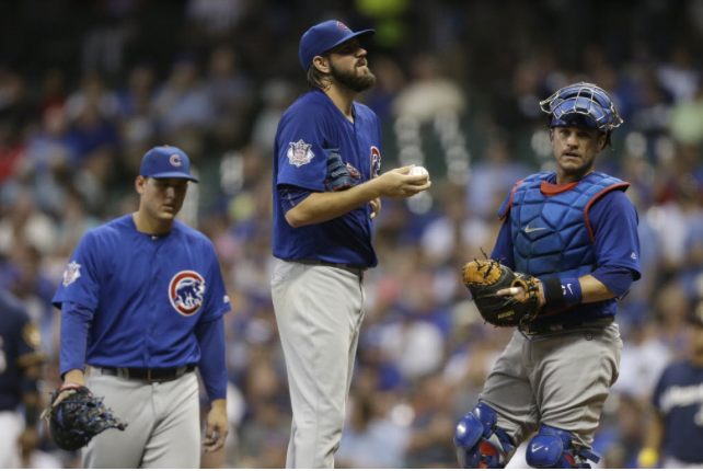 The Brewers batted around on Jason Hammel in the first inning of their 12-5 win over the Cubs Tuesday night