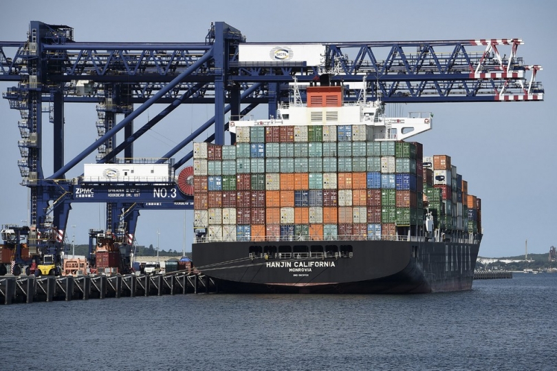 The Hanjin California container ship is docked at the Port Botany shipping and container terminal in Sydney Australia on April 15./EPA