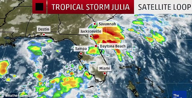 The National Hurricane Center says Tropical Storm Julia has formed along the northeastern coast of Florida