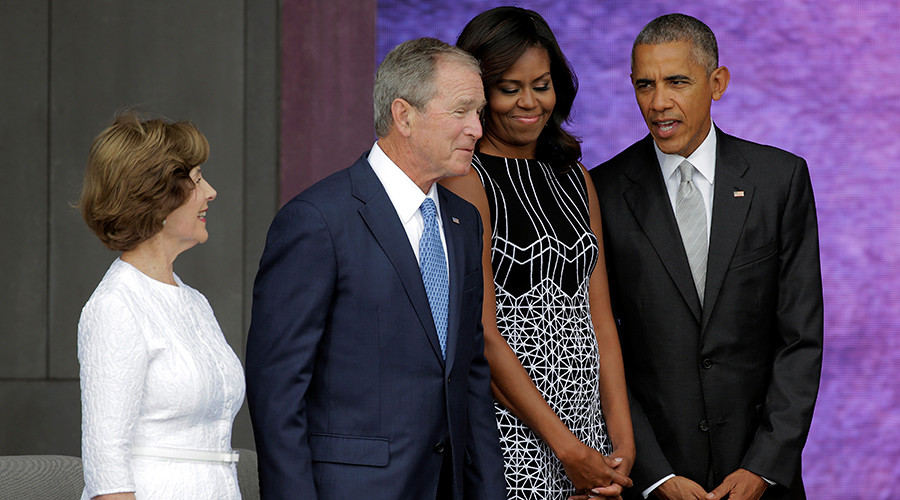 U.S. President Barack Obama U.S. First Lady Michelle Obama former U.S. President George W. Bush and former First Lady Laura Bush attend the dedication of the Smithsonian’s National Museum of African American History and Culture in Washington U.S. Se