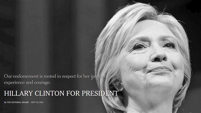 The New York Times endorses Democratic nominee Hillary Clinton in an article published