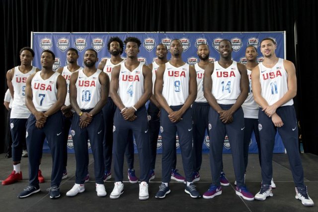 The U.S. men’s Olympic basketball team poses for