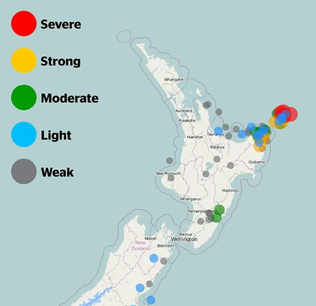 The aftershocks felt by NZ following the initial Magnitude 7.1 quake