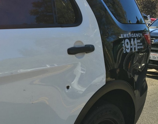 The bullet hole found on the vehicle