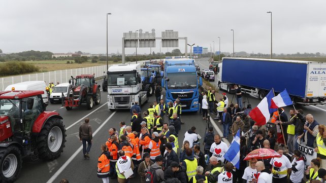 The convoy of tractors and lorries was one of two that set off from different assembly points towards Calais