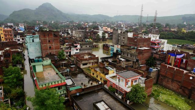 The flooded Pant Nagar area of Gaya after incessant monsoon rains flooded the city in Bihar