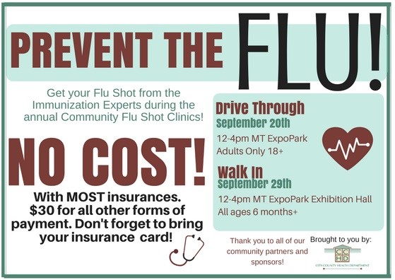 The flu clinics will take place September 20th & September 29th at the Montana ExpoPark