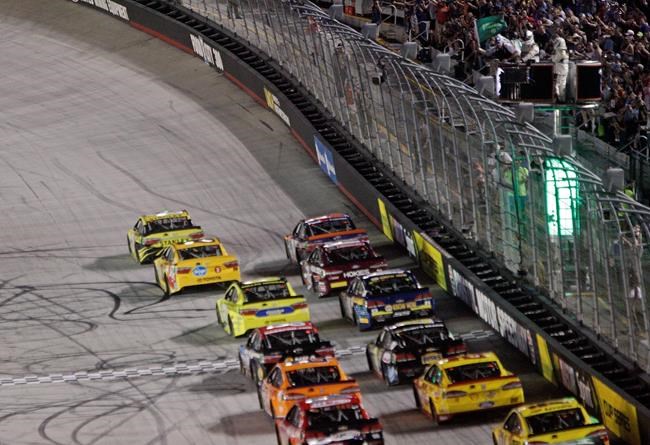 The green flag drops to start a NASCAR Sprint Cup Series auto race Saturday Aug. 20 2016 in Bristol Tenn