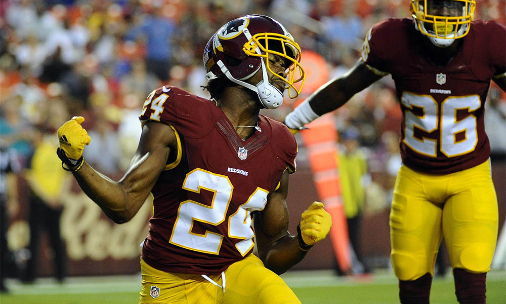 Aug 26 2016 Landover MD USA Washington Redskins defensive back Josh Norman celebrates after a tackle against the Buffalo Bills during the first half at Fed Ex Field. Mandatory Credit Brad Mills-USA TODAY Sports ORG XMIT USATSI-268978 ORIG FILE