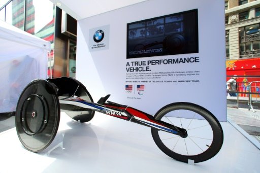 The machine created by BMW's California-based firm Designworks and customized to fit each athlete is made from carbon fiber. AFP