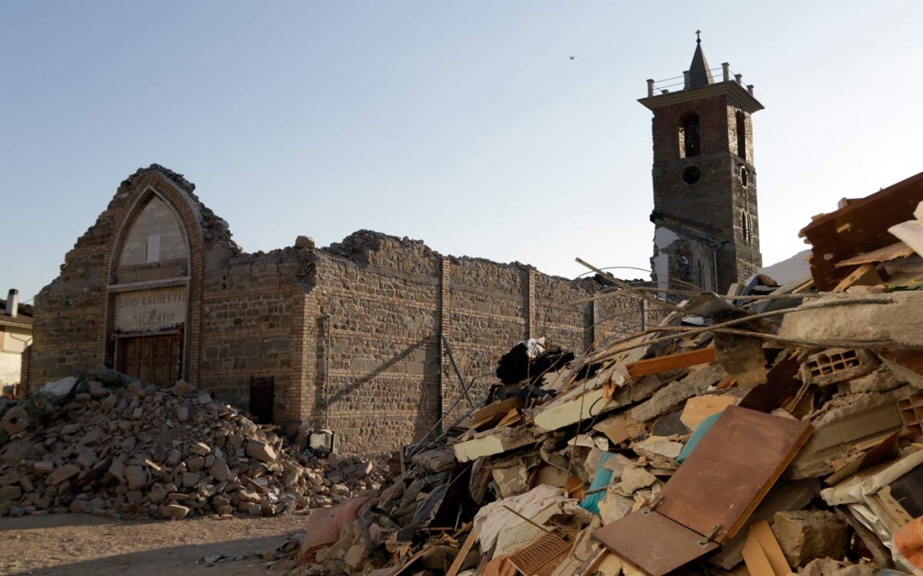 The remains of the church of the village of Santi Lorenzo e Flaviano central Italy Saturday Aug. 27 2016