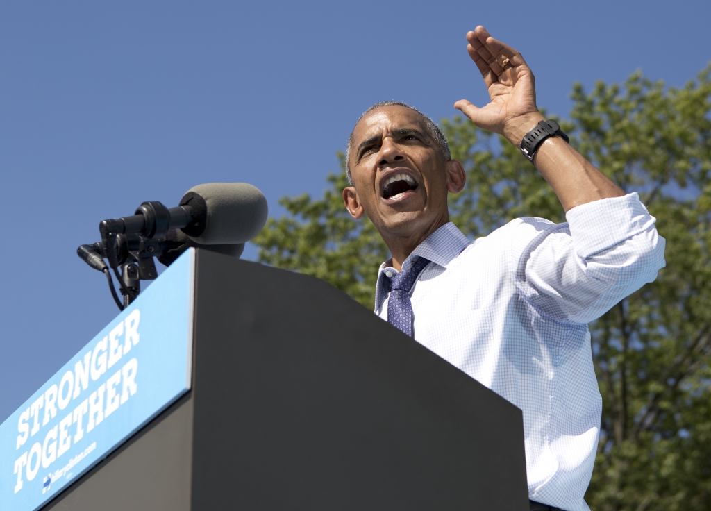 President Barack Obama speaks at campaign event for Democratic presidential nominee Hillary Clinton on Tuesday Sept. 13 2016 at Eakins Oval in Philadelphia. | Carolyn Kaster  AP