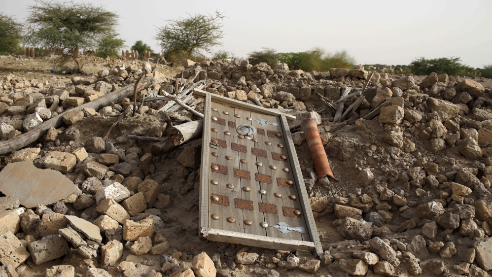 The rubble left from an ancient mausoleum destroyed in Timbuktu