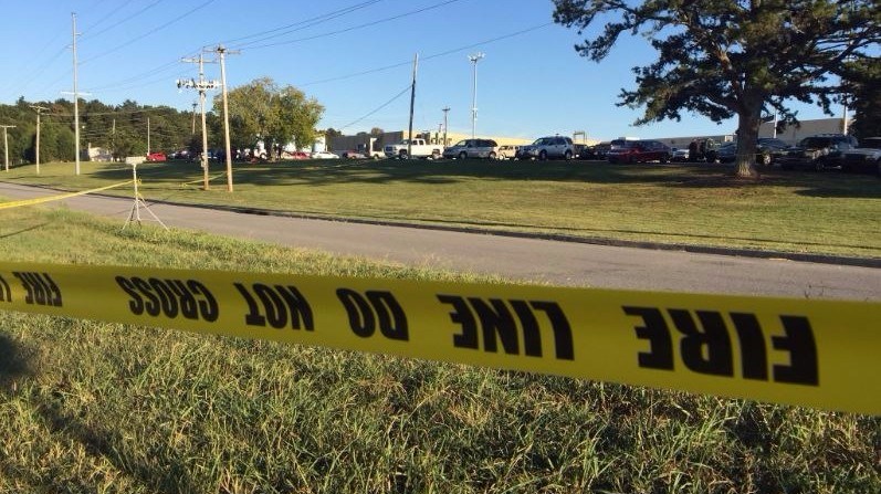 The scene following a shooting at the Thomas & Betts plant in Athens Tennessee