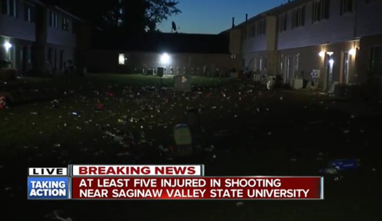 The shooting took place during a massive party near Saginaw Valley State University early Sunday