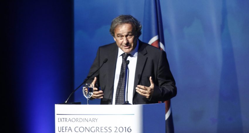 Former UEFA President Michel Platini delivers his farewell