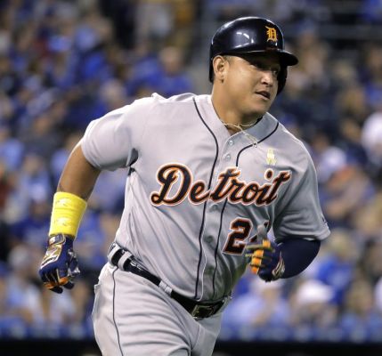 Detroit Tigers Miguel Cabrera runs the bases after