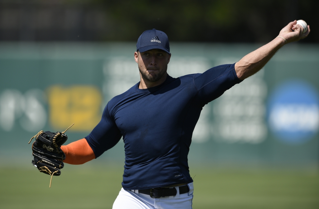 8/30/16 11:17:04- Los Angeles CA U.S.A- Former football star Tim Tebow works out for multiple Major League Baseball teams in the hopes of being signed by one of them