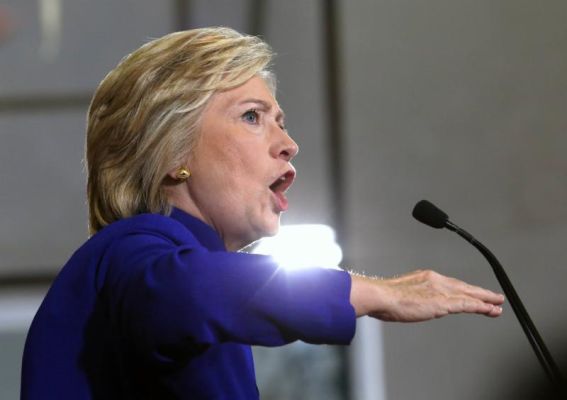 Democratic presidential candidate Hillary Clinton speaks during