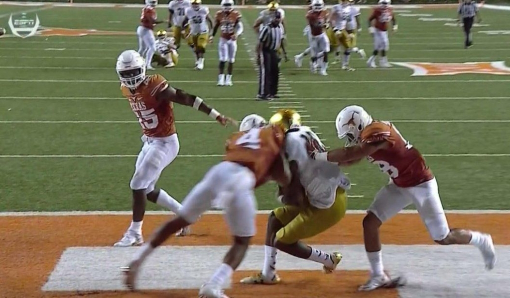 Replay officials can now call targeting. They missed this hit on Notre Dame's Torii Hunter Jr.