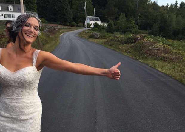 After limo gets flat tire N.H. bride hitchhikes to wedding