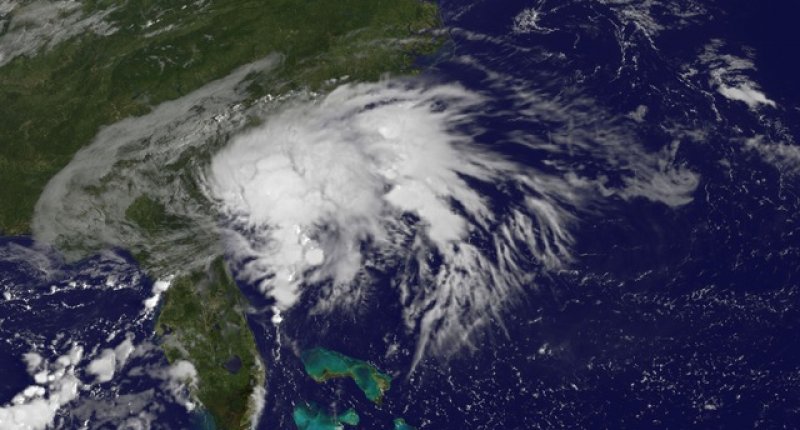 Tropical Storm Julia centered 10 miles west of Brunswick Georgia is seen in an image from NOAA's GOES-East satellite captured at 8:37 a.m. EDT