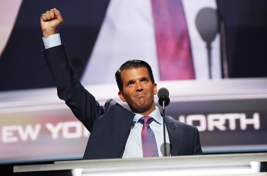 Donald Trump Jr. speaking on the second day of the Republican National Convention at the Quicken Loans Arena in Cleveland Ohio