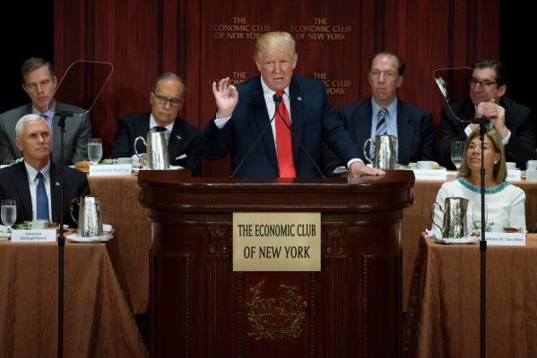 Republican presidential candidate Donald Trump delivers remarks