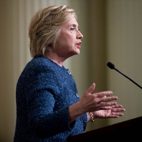 Democratic presidential candidate Hillary Clinton speaks in New York. Clinton could spend $2.2 million every day until Election Day and still not run out of money and every month she raises millions of dol