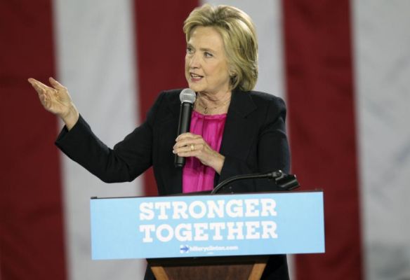 Democratic presidential candidate Hillary Clinton speaks at