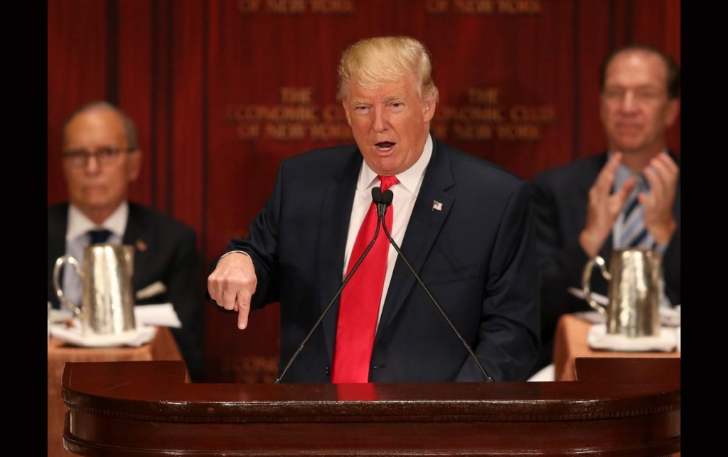 Republican presidential candidate Donald Trump speaks at luncheon for the Economic Club of New York in New York Thursday Sept. 15 2016