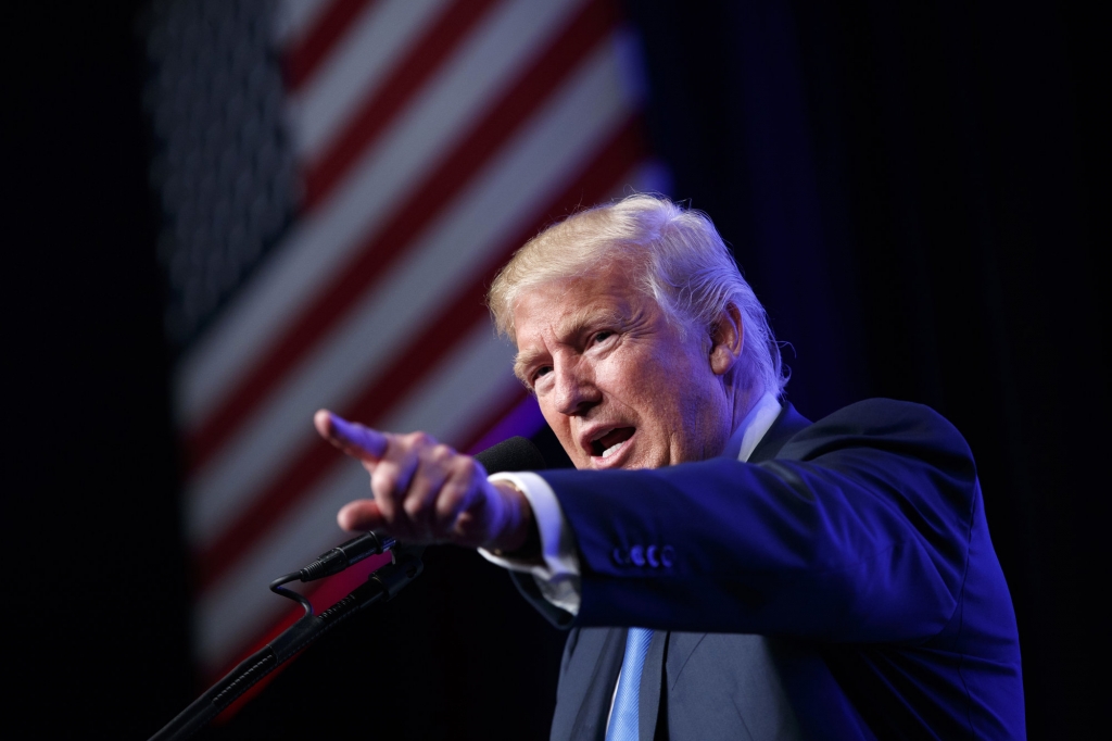 Republican presidential candidate Donald Trump speaks during a campaign rally at the James L. Knight Center Friday Sept. 16 2016 in Miami