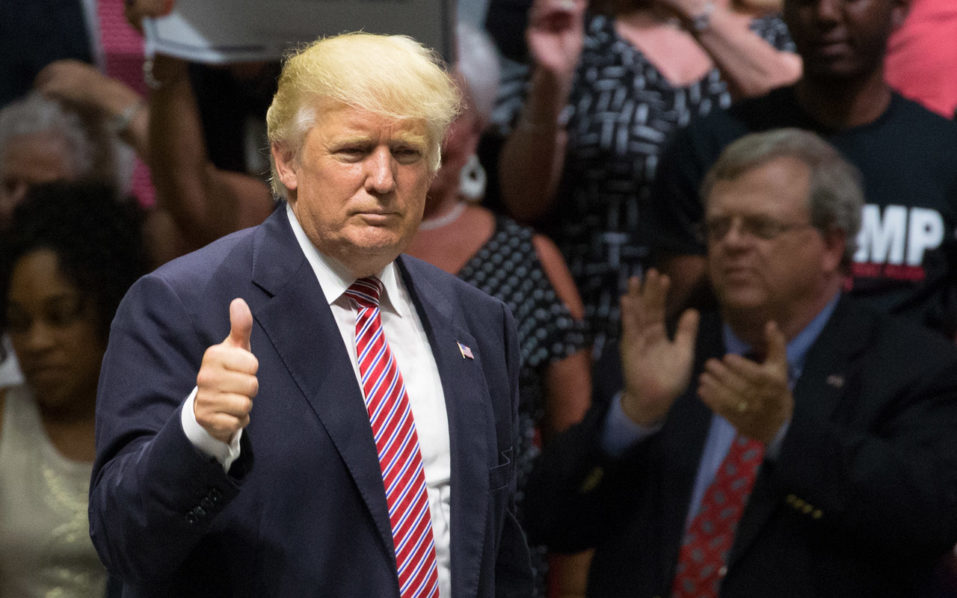 22 2016 shows Republican presidential nominee Donald Trump gestures following his speach during a campaign rally in Austin Texas. Donald Trump is committed to a'fair and humane approach to securing America&#039