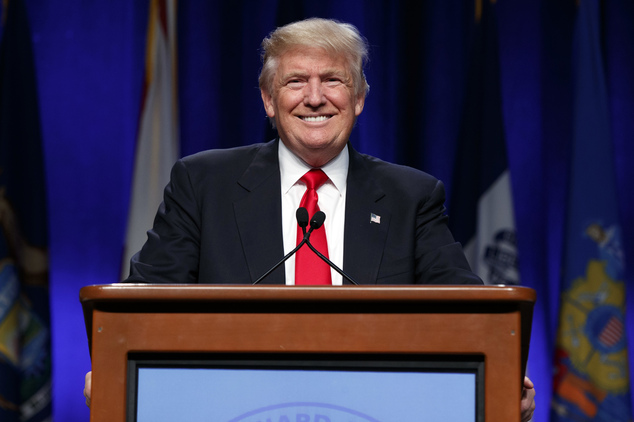 Republican presidential candidate Donald Trump speaks to the National Guard Association of the United States Monday Sept. 12 2016 in Baltimore. (AP