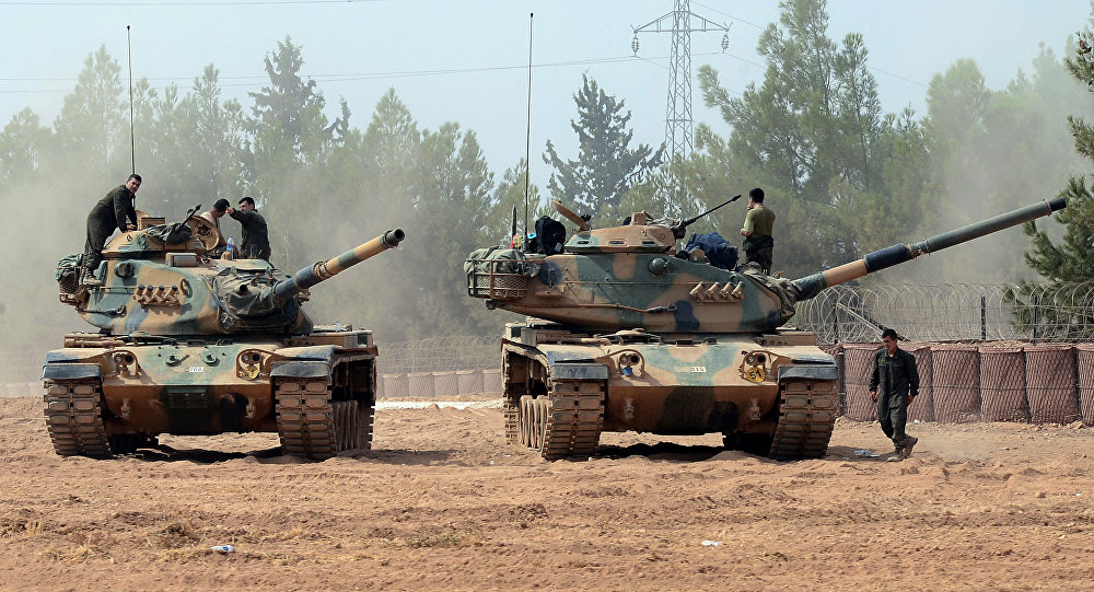 Turkish army tanks are stationed near the Syrian border in Karkamis Turkey Thursday Aug. 25 2016