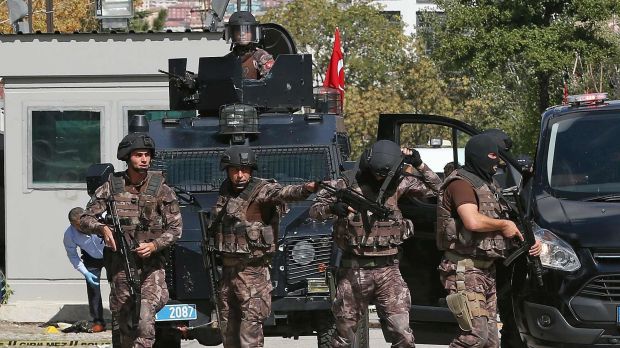 Turkish forces respond to the attack outside the Israeli embassy in Ankara