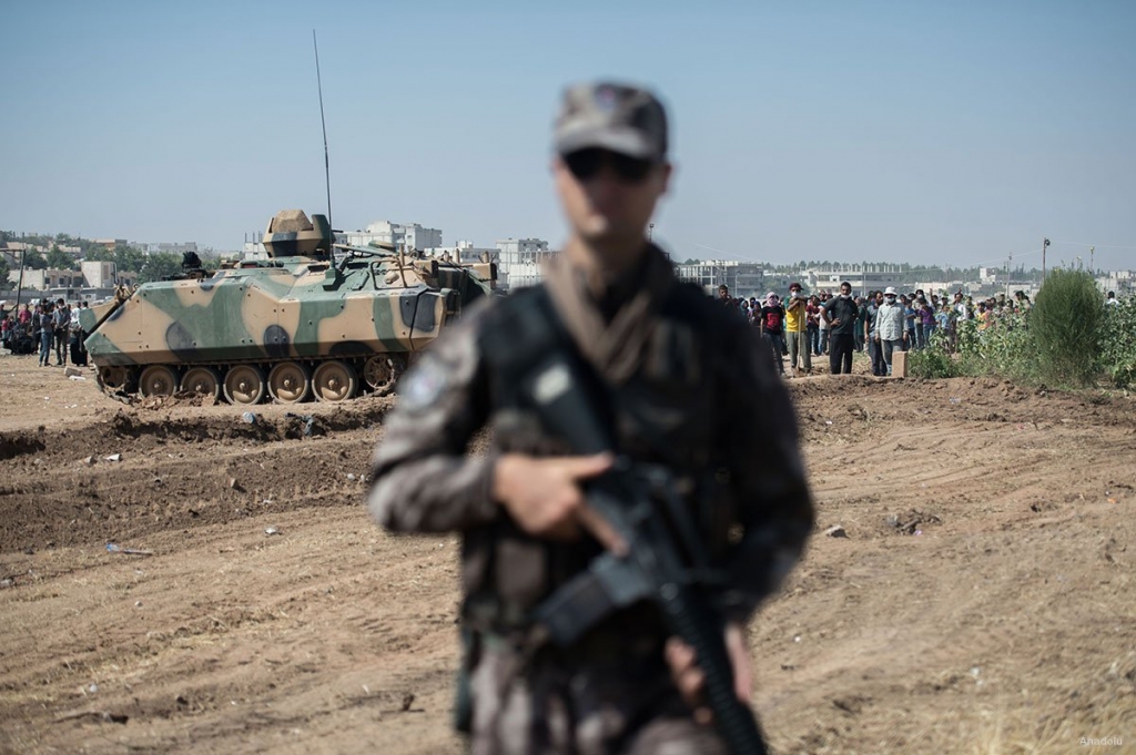 Turkish military vehicles and personnel are sent to Syrian border in Kilis Turkey