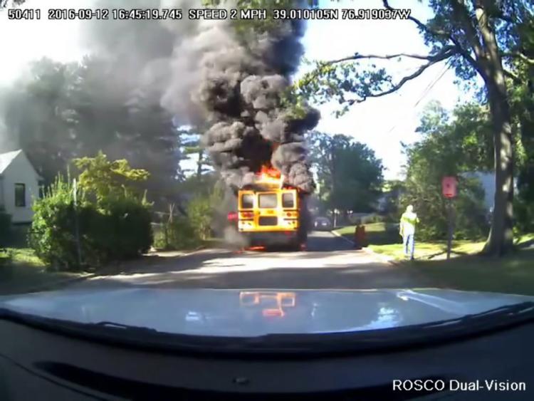 Twenty elementary school students escaped from a burning bus in College Park Md. Monday