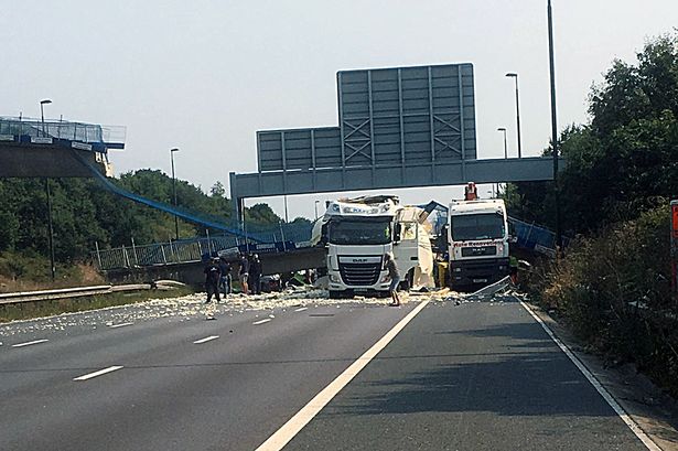 M20 update Unknown if anyone injured after a footbridge collapsed onto the M20 motorway J3 to J3