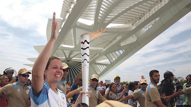 Rio de Janeiro holding the Paralympic torch outside the Museu do Amanha before the final leg to the Maracana Stadium