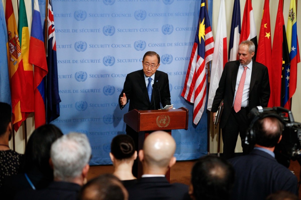 United Nations Secretary General Ban Ki-moon speaks to journalists at the UN headquarters in New York on Sept. 9 2016. UN Secretary General Ban Ki-moon on Friday condemned the latest nuclear test conducted by the Democratic People's Republic of Korea (DP