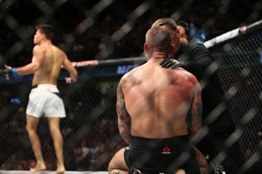 CLEVELAND OH- SEPTEMBER 10 Mickey Gall celebrates his victory over CM Punk during the UFC 203 event at Quicken Loans Arena