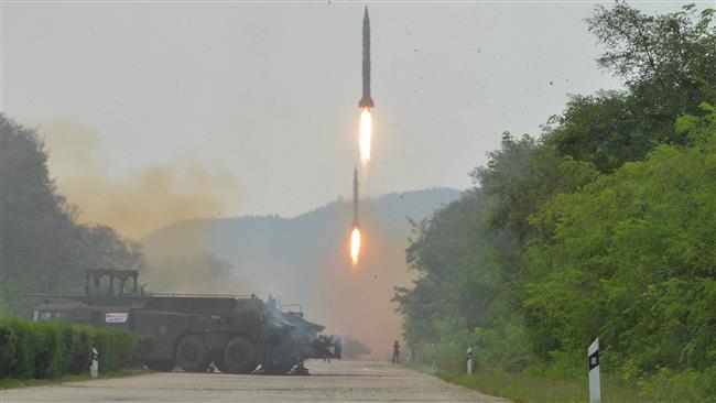 A fire drill of ballistic rockets by Hwasong artillery units of the KPA Strategic Force