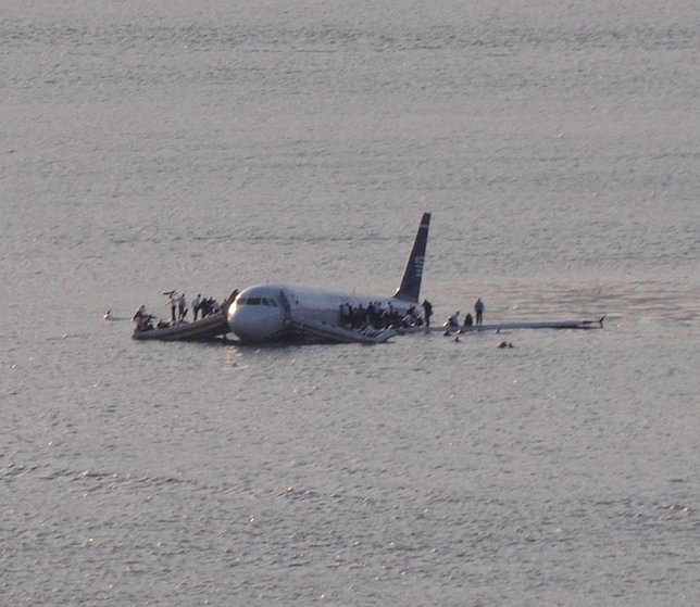 US Airways Flight 1549 after crashing into the Hudson River