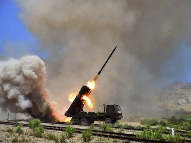 A view of a missile fired during a drill in this undated