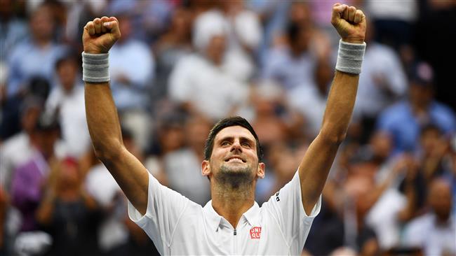 NEW YORK NY- SEPTEMBER 09 Novak Djokovic of Serbia celebrates defeating Gael Monfils of France with a score of 6-3 6-2 3-6 6-2 during their Men?s Singles Semifinal Match on Day Twelve of the 2016 US Open at the USTA Billie Jean King National Tennis