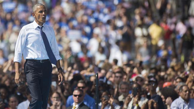 US President Barack Obama campaigns for Democratic nominee Hillary Clinton in Philadelphia Pennsylvania