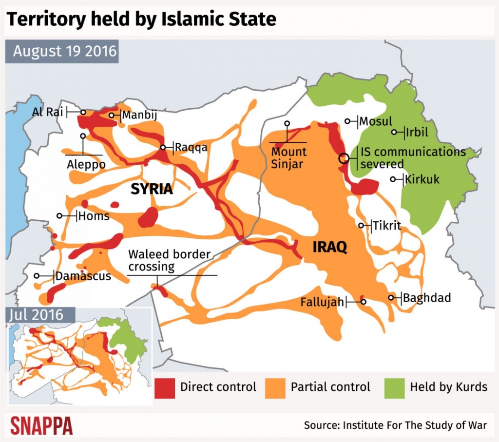 A graphic showing Islamic State territory